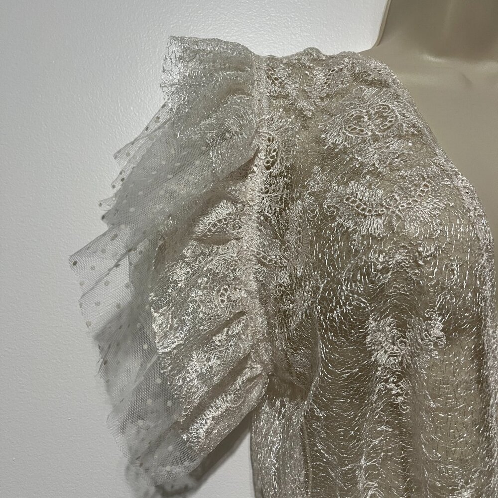 Womens Sheer Lace Negligee Peignoir Robe OS White Fairy Bridal Ethereal Angel - Picture 4 of 8
